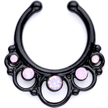 Load image into Gallery viewer, 16G Pink Faux Opal Black Anodized Twisted Horseshoe Clip On Fake Septum Ring Set