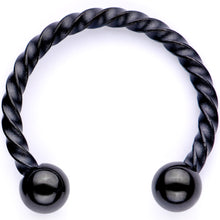 Load image into Gallery viewer, 16G Teal Faux Opal Black Anodized Twisted Horseshoe Clip On Fake Septum Ring Set