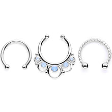 Load image into Gallery viewer, 16G Blue Faux Opal Twisted Horseshoe Clip On Fake Septum Ring Set