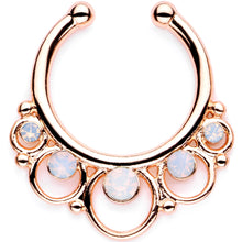 Load image into Gallery viewer, 16G White Faux Opal Rose Gold Tone Twisted Horseshoe Clip On Fake Septum Ring Set