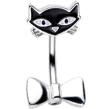 Load image into Gallery viewer, Curious Bow Tie Kitty Cat Double Mount Belly Ring