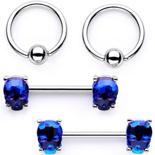 Load image into Gallery viewer, 14G Blue Sugar Skull Captive Ring Barbell Nipple Ring Set