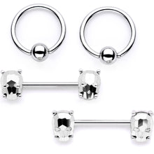 Load image into Gallery viewer, 14G 9/16 1/2 Sugar Skull Captive Ring Barbell Nipple Ring Set