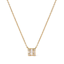 Load image into Gallery viewer, 10K Yellow Gold 1/10 Cttw Round and Baguette Diamond Mosaic Composite Square 18" Inch Pendant Necklace (H-I Color, I1-I2 Clarity)