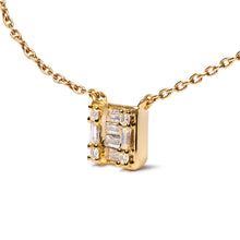 Load image into Gallery viewer, 10K Yellow Gold 1/10 Cttw Round and Baguette Diamond Mosaic Composite Square 18" Inch Pendant Necklace (H-I Color, I1-I2 Clarity)