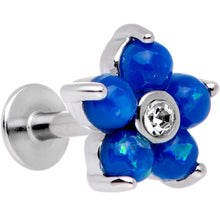 Load image into Gallery viewer, 16G 1/4 Blue Faux Opal CZ Flower Cartilage Tragus