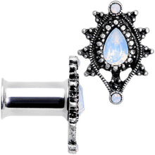 Load image into Gallery viewer, White Faux Opal Filigree Framed Double Flare Plug Set 6mm to 12mm