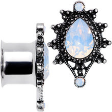 Load image into Gallery viewer, White Faux Opal Filigree Framed Double Flare Plug Set 6mm to 12mm