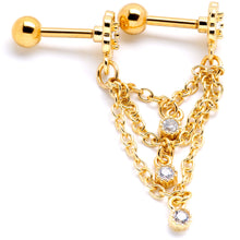 Load image into Gallery viewer, 16G 1/4 Clear Gem Gold PVD Flower Cartilage Chain Earring