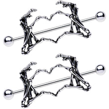 Load image into Gallery viewer, 1 1/2 Skeleton Hand Heart Nipple Barbell Shield Set