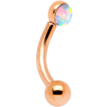 Load image into Gallery viewer, 16G 1/4 White Synthetic Opal Flat Set Rose Gold IP Curved Eyebrow Rook Piercing