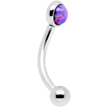 Load image into Gallery viewer, 16G 5/16 Purple Synthetic Opal Flat Set Curved Eyebrow Rook Piercing