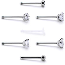 Load image into Gallery viewer, Clear CZ Gem Multi Shape 3mm Nose Bone 7 Pack Set