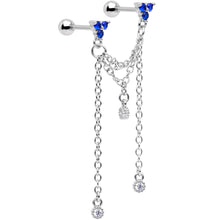 Load image into Gallery viewer, 16G 1/4 Clear Blue Gem Cute Clusters Cartilage Chain Earring