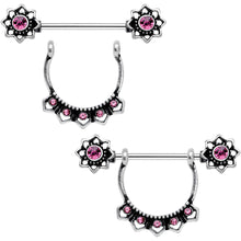 Load image into Gallery viewer, Pink Gem Flapper Fashion Removable Dangle Barbell Nipple Ring Set