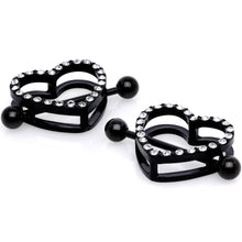 Load image into Gallery viewer, 14G 5/8 Clear Gem Black Valentine Heart Nipple Ring Set