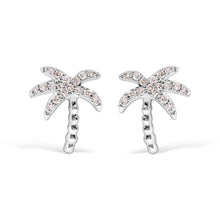 Load image into Gallery viewer, 10K White Gold 1/10 Cttw Diamond Encrusted Palm Tree Stud Earrings (H-I Color, I1-I2 Clarity)