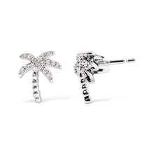 Load image into Gallery viewer, 10K White Gold 1/10 Cttw Diamond Encrusted Palm Tree Stud Earrings (H-I Color, I1-I2 Clarity)
