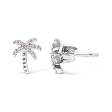 Load image into Gallery viewer, 10K White Gold 1/10 Cttw Diamond Encrusted Palm Tree Stud Earrings (H-I Color, I1-I2 Clarity)