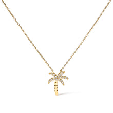 Load image into Gallery viewer, 10K Yellow Gold 1/10 Cttw Round Diamond Palm Tree 18" Inch Pendant Necklace (H-I Color, I1-I2 Clarity)