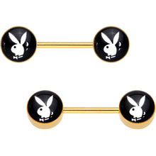 Load image into Gallery viewer, Licensed Playboy Bunny Gold Tone Barbell Nipple Ring Set