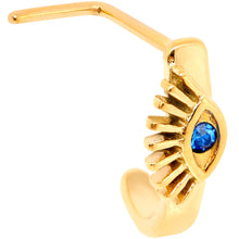 Load image into Gallery viewer, 20G Blue Gem Gold Tone Wide Eye Faux Hoop L Shaped Nose Ring