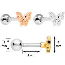 Load image into Gallery viewer, 16G 1/4 Blush Butterfly Cartilage Tragus Earring Set of 3