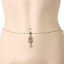 Load image into Gallery viewer, Aqua Gem Dancing Queen Chandelier Dangle Belly Ring Belly Chain