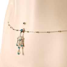 Load image into Gallery viewer, Aqua Gem Dancing Queen Chandelier Dangle Belly Ring Belly Chain