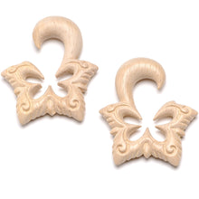 Load image into Gallery viewer, Organic Hand Carved Wood Lotus Flower Butterfly Hanger Plug Set 4mm to 10mm