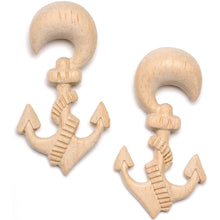 Load image into Gallery viewer, Organic Hand Carved Wood Nautical Anchor Hanger Plug Set 4mm to 10mm