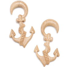 Load image into Gallery viewer, Organic Hand Carved Wood Nautical Anchor Hanger Plug Set 4mm to 10mm