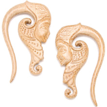 Load image into Gallery viewer, Hand Carved Wood Forest Nymph Hanger Plug Set 6mm to 18mm