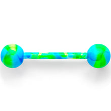 Load image into Gallery viewer, 14G 5/8 Blue Green Camouflage Straight Barbell Tongue Ring