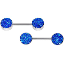 Load image into Gallery viewer, 14G 9/16 Blue Synthetic Druzy Bodacious Barbell Nipple Ring Set