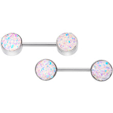 Load image into Gallery viewer, 14G 9/16 White And Multi Synthetic Druzy Barbell Nipple Ring Set