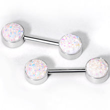 Load image into Gallery viewer, 14G 9/16 White And Multi Synthetic Druzy Barbell Nipple Ring Set