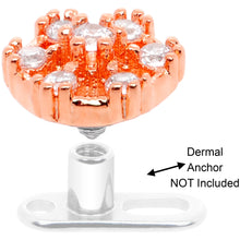 Load image into Gallery viewer, 14G Clear Gem Rose Flower Tone Externally Threaded Dermal Anchor Top