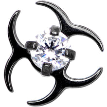 Load image into Gallery viewer, 14G Clear Gem Black Biohazard Dermal Anchor Top