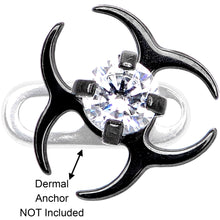 Load image into Gallery viewer, 14G Clear Gem Black Biohazard Dermal Anchor Top