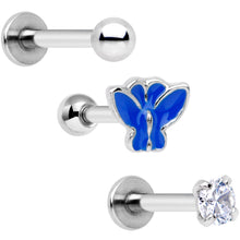 Load image into Gallery viewer, 16G 1/4 Clear Gem Butterfly Cartilage Tragus Earring Set of 3