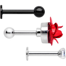 Load image into Gallery viewer, 16G 1/4 Clear Gem Red Rose Flower Cartilage Tragus Earring Set of 3
