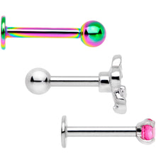 Load image into Gallery viewer, 16G 1/4 Pink Gem Rainbow Cartilage Tragus Earring Set of 3