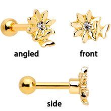 Load image into Gallery viewer, 16G 1/4 Clear Gem Gold Tone Flower Cartilage Tragus Set of 3