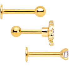 Load image into Gallery viewer, 16G 1/4 Clear Gem Gold Tone Spring Cartilage Tragus Set of 3