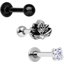 Load image into Gallery viewer, 16G 1/4 Clear Gem Lotus Flower Black Cartilage Tragus Earring Set of 3
