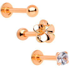 Load image into Gallery viewer, 16G 1/4 Clear Gem Rose Gold Tone Deco Cartilage Tragus Set of 3