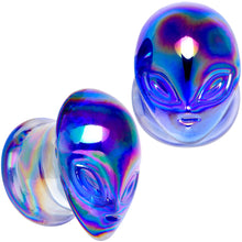 Load image into Gallery viewer, Aurora Blue Glass Outer Space Alien Double Flare Plug Set 10mm to 19mm