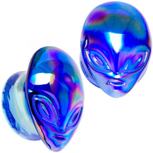 Load image into Gallery viewer, Aurora Blue Glass Outer Space Alien Double Flare Plug Set 10mm to 19mm