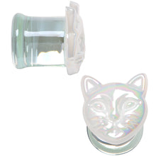 Load image into Gallery viewer, Aurora White Glass Double Flare Kitty Cat Plug Set 6mm to 25mm